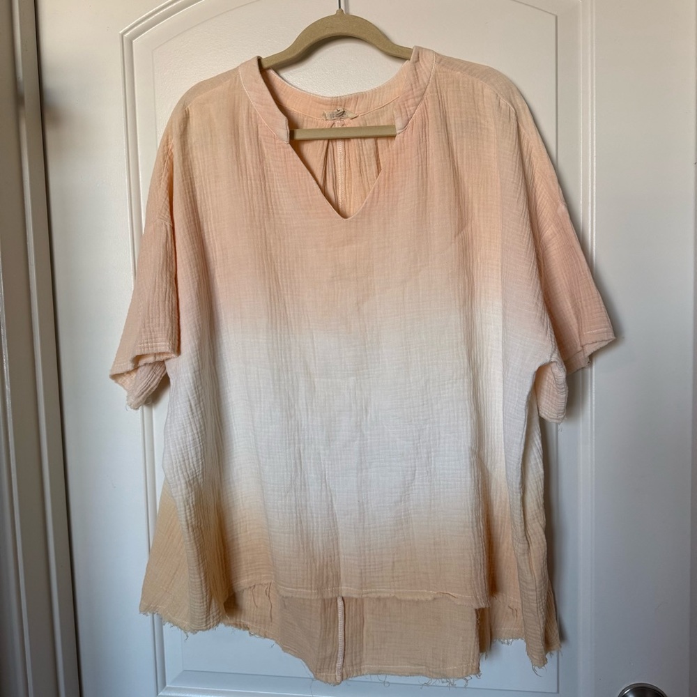 La Miel Peach and White Women's cotton Top, boho relaxed fit, beachy, chill day